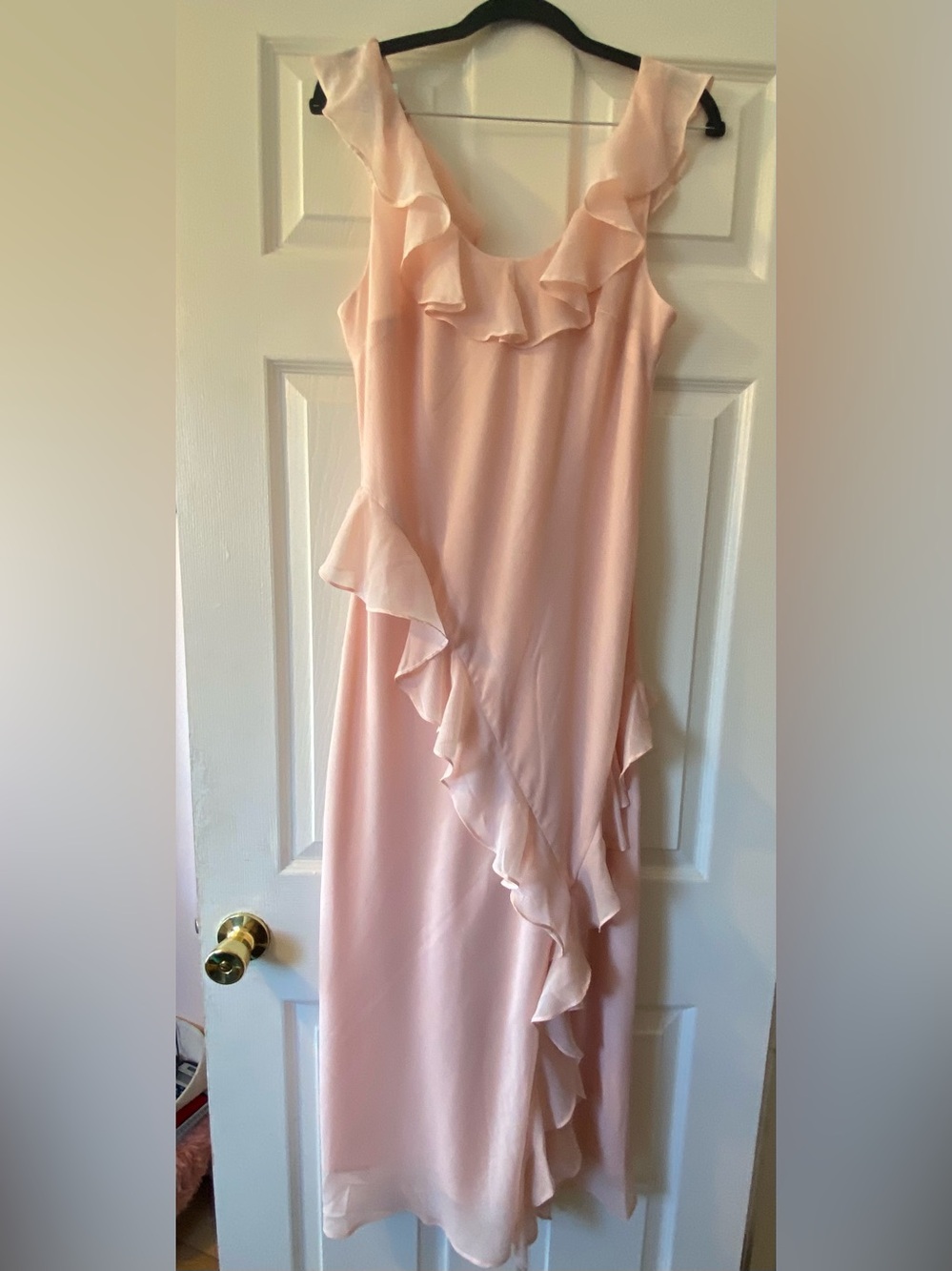 A New Day Blush Pink Ruffle Maxi Dress Size M NWT Flowy Chiffon Wedding Guest